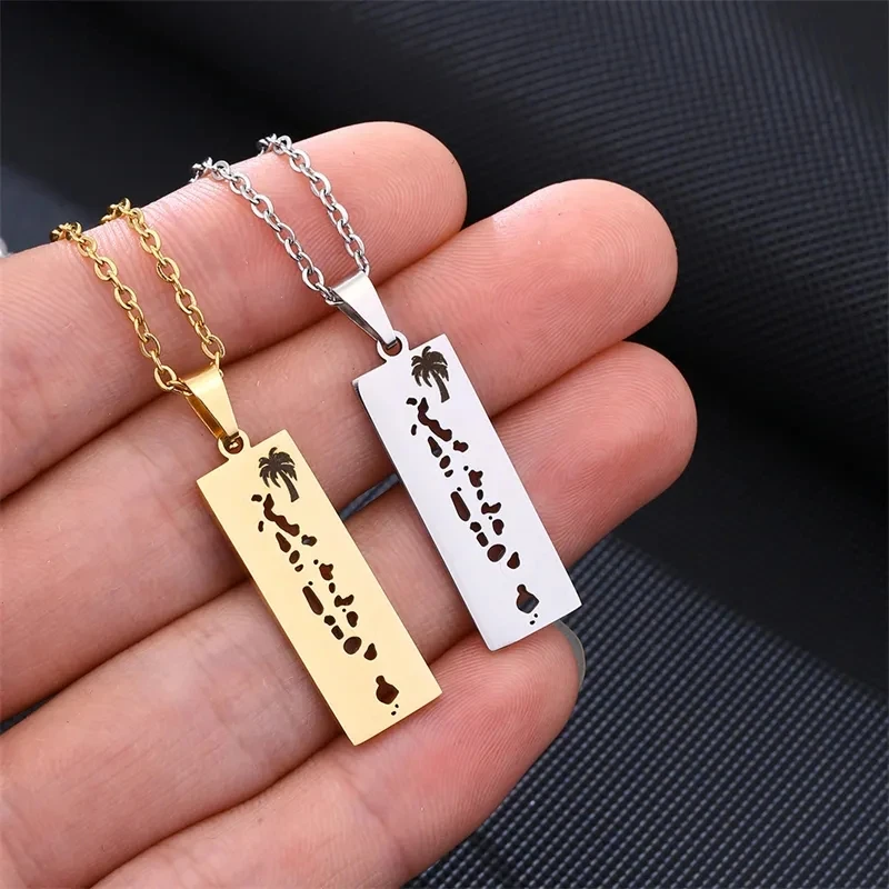 Stainless Steel Maldives Map Pendant Necklaces Gold/Silver Color Maldivian Jewelry With Coconut Tree and Flag Symbol Jewelry