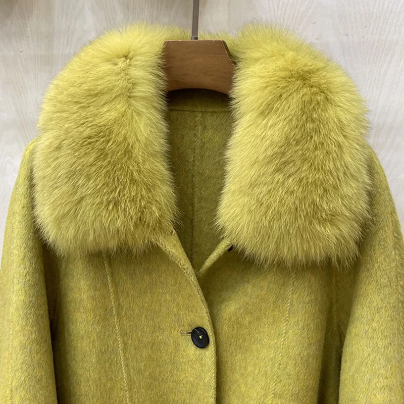 High Quality Fur Collar Wool Coat Winter Fashion Women Cashmere Coat With Real Fur