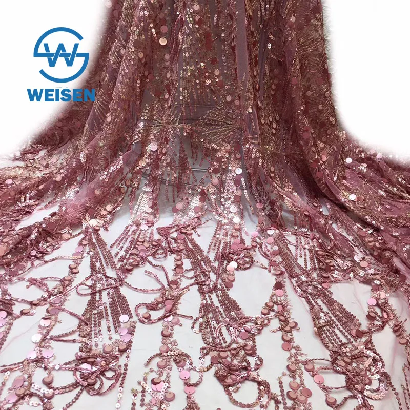Dress 2020 Custom Luxury Embroidery Net Lace Tulle Fringe Sequin Fabric