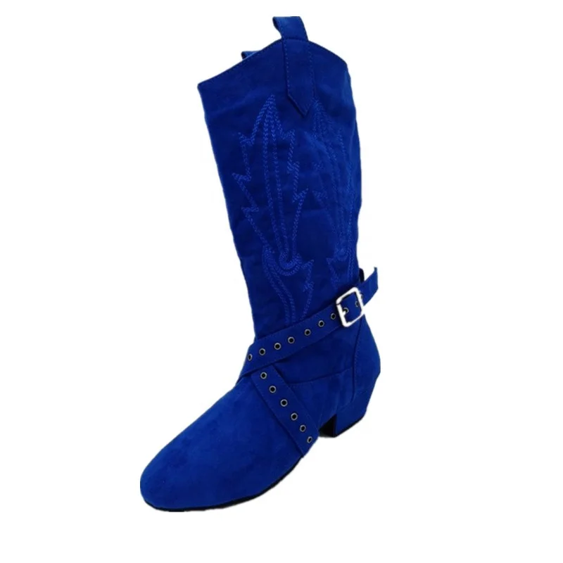 Fast Shipping Ready To ship Blue Suede  Women Dance Boots 1 inch Heel