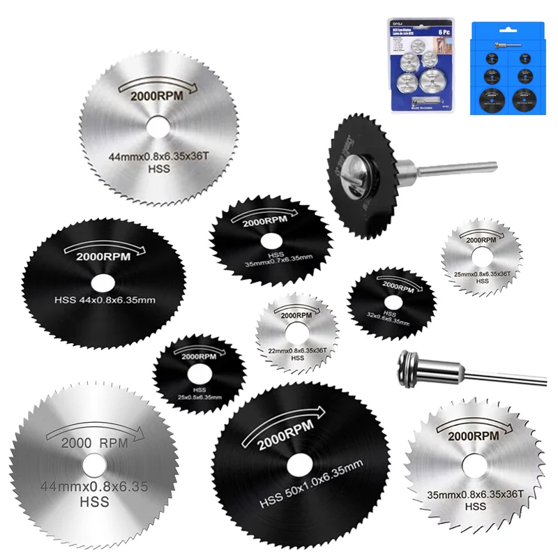 7 Pcs Cut Disc Plus a Metal Connection Handle Pack  Mini Wood Cutting Blade Circular Hss Saw Blade