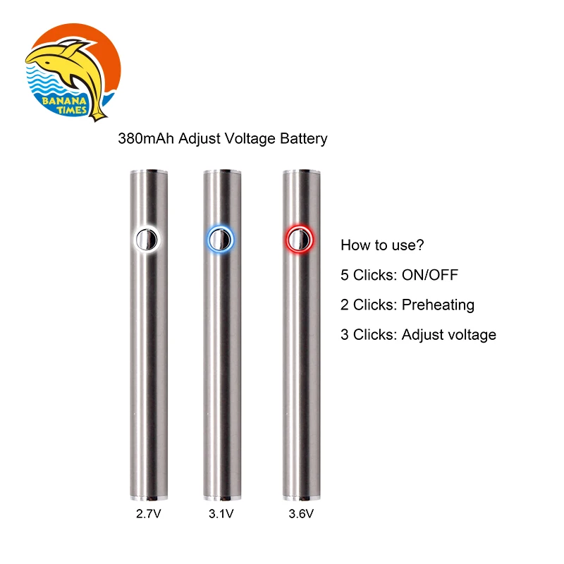 Custom logo Preheating Adjust Voltage 380mah Rechargeable cbd vape Batteries 510