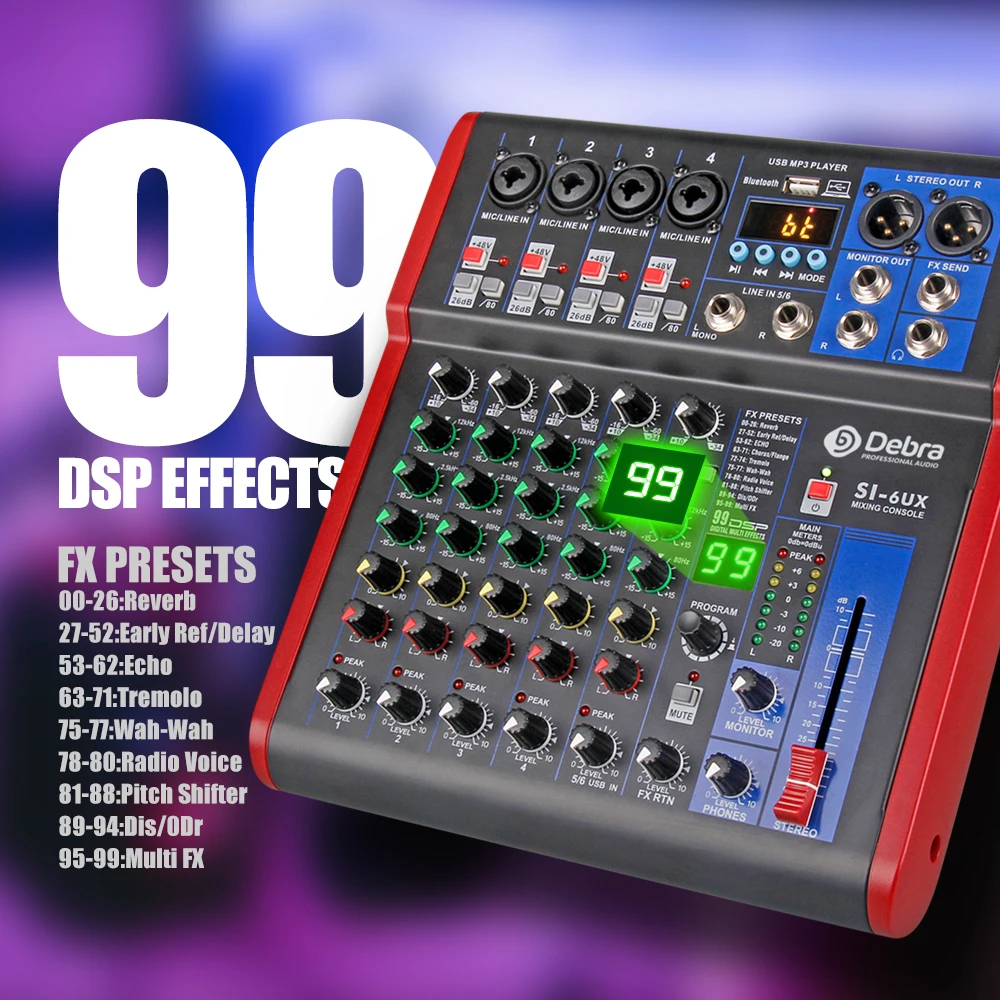 Debra Audio Professional Audio Mixer DJ Console Mixing Controller Stage Performance Music Microphone Amplifier