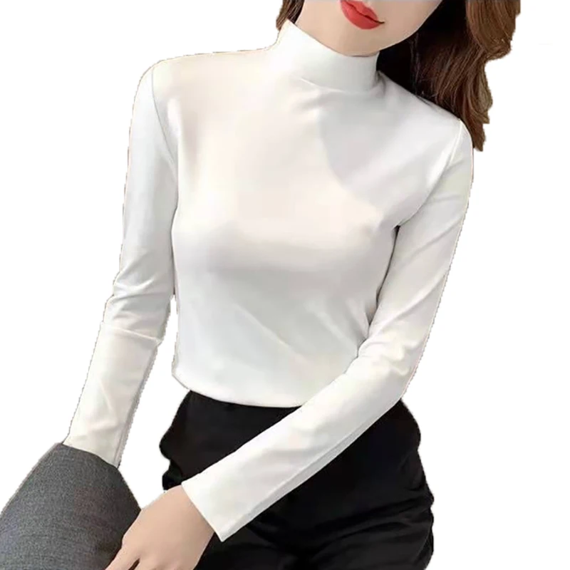 Fashion Ladies Woolen Sweater Slim Solid Color Warm Long Sleeves Sweater Autumn Winter 280G Thick Long Woolen Sweater