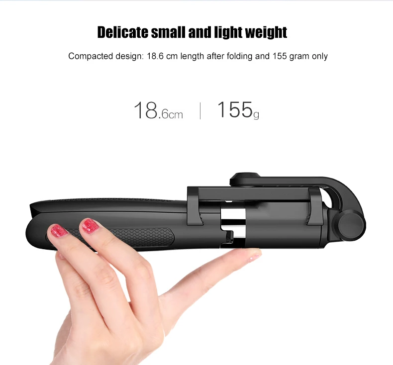 2019 New 2 in 1 Foldable BT Shutter Remote Selfie Stick Tripod for iPhone and Android Phones(Black)