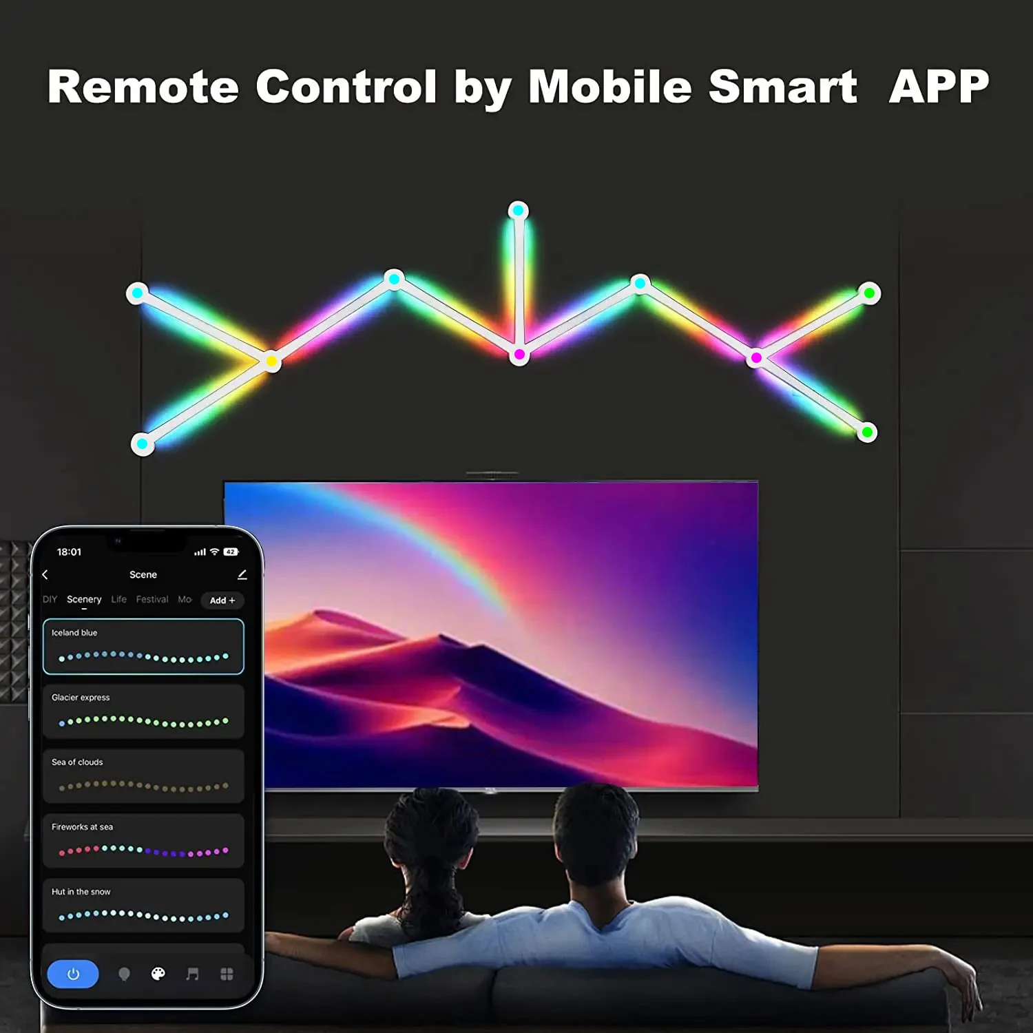 DIY  RGB Smart Splicing Glide Wall Lighting Music Sync Bar Home Decor LED Light 9 Segmen for Gaming Streaming Smart Home Lights