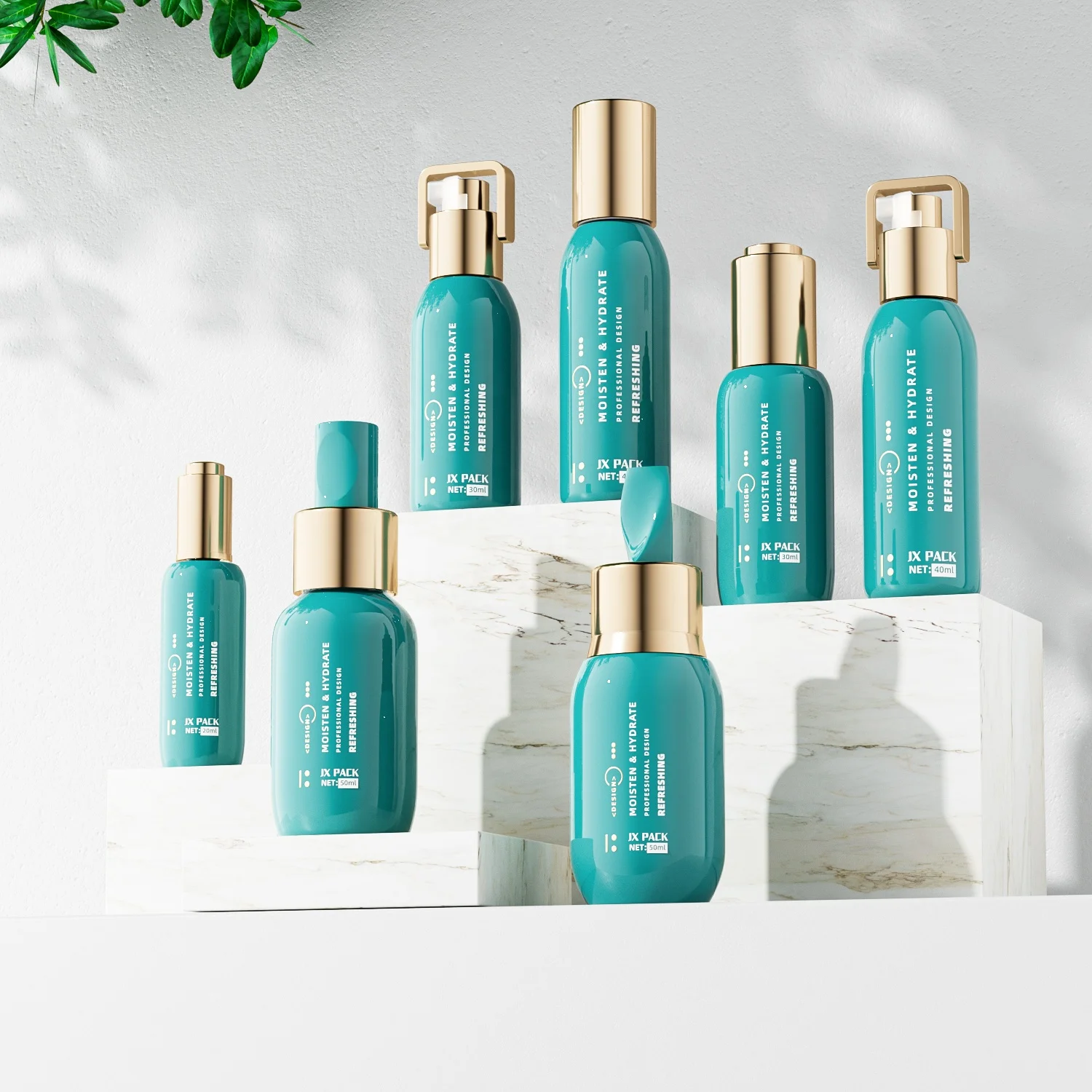 Luxury empty pink cosmetics bottle set packaging glass skin care bottle lotion serum private label packaging set 20 30 40 50ml