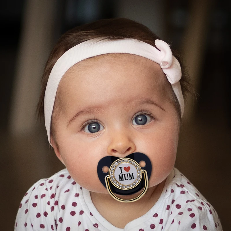 Custom Bling Luxury Pacifier Gold Bear Infant Silicone Orthodontic Clear Baby Pacifier Nipple Sleep Soother 0-12 Months