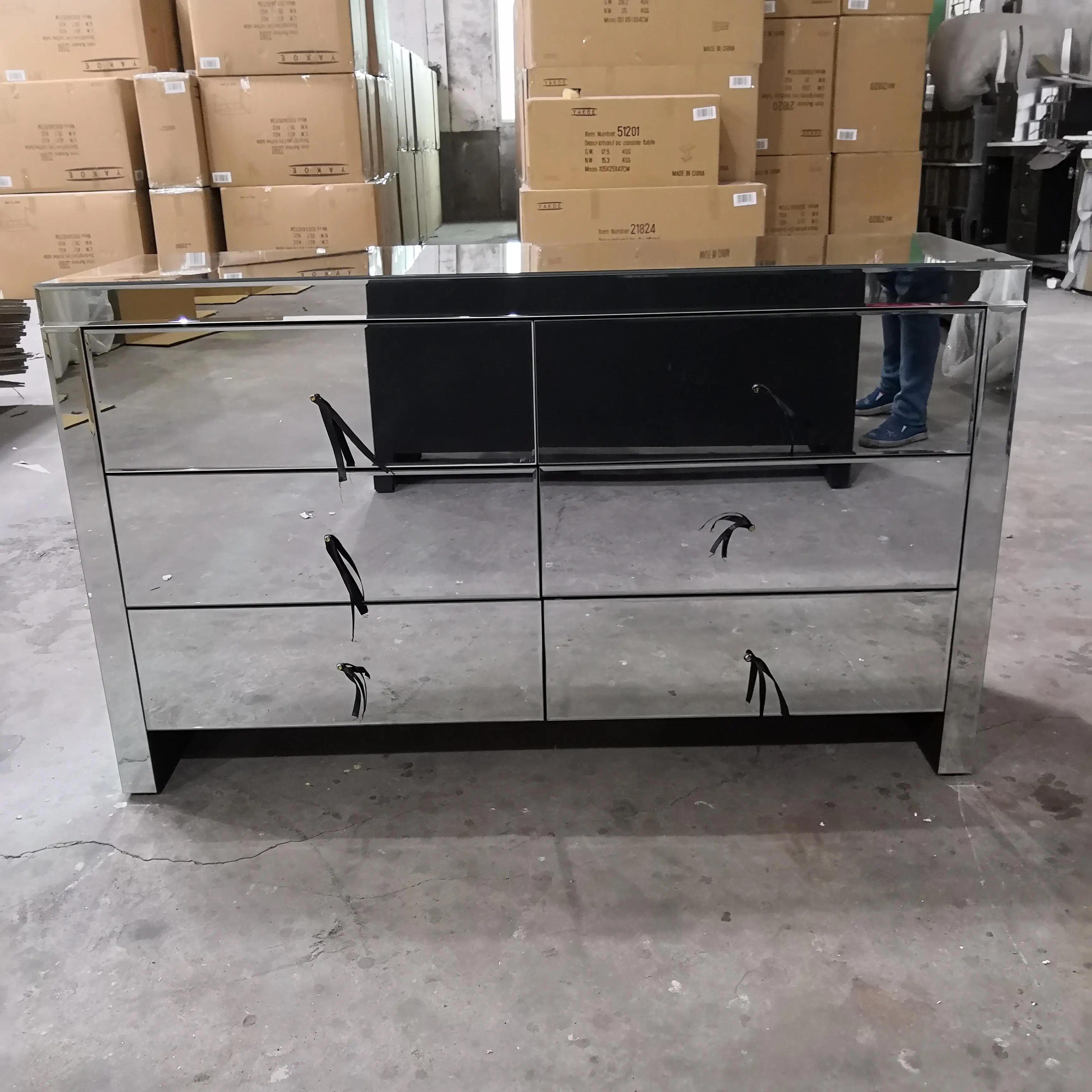 OAK Large Storage Capacity Mirror 6 Chest of Drawers Mirrored Silver Hallway Cabinet Glass Cabinet Bedroom Home Furniture