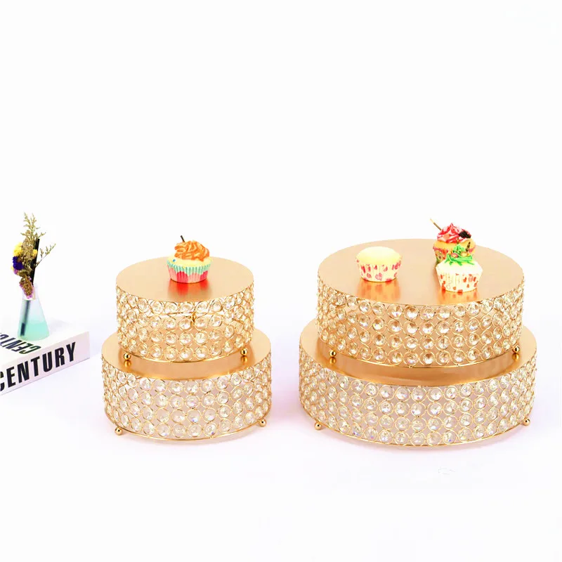 Luxury Round Gold Metal Birthday Dessert Stand Set Wedding Handmade Pearl Crystal Beads Gold Cake Stand