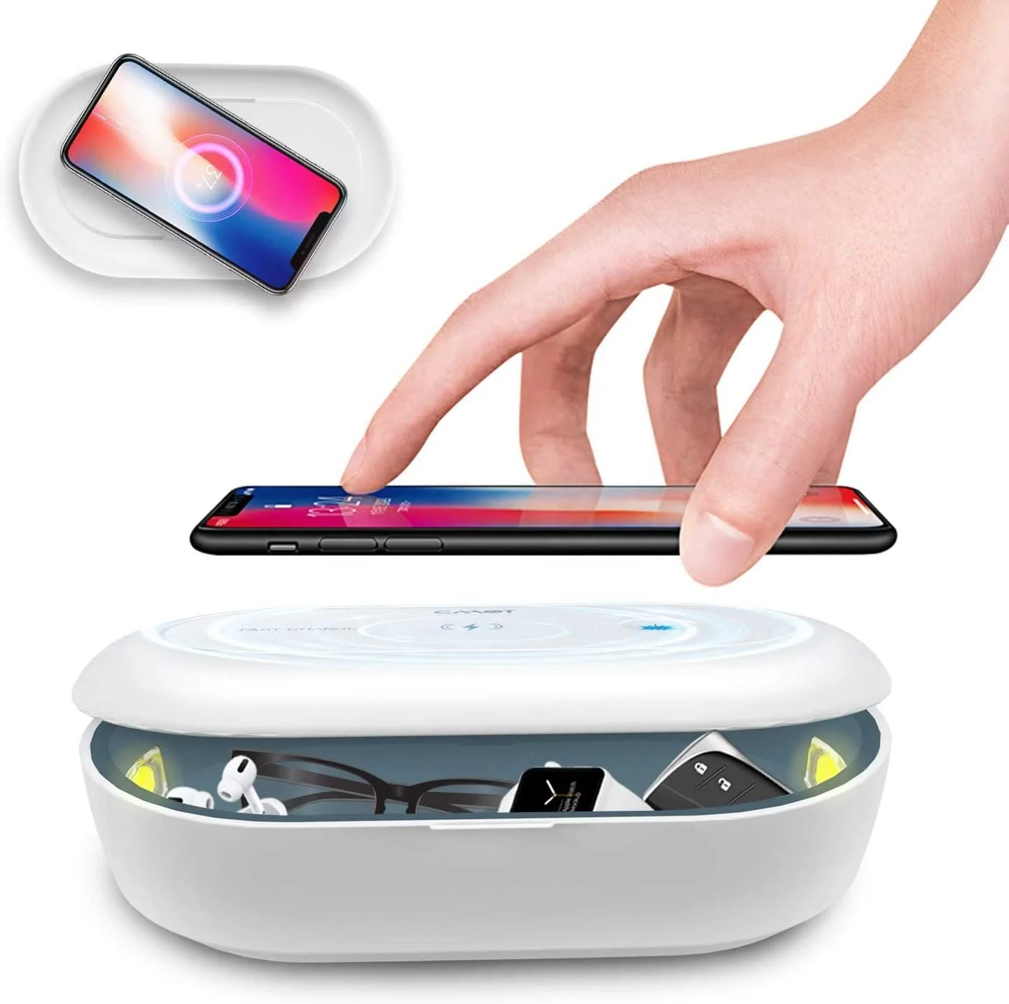 
Portable UVC Box Ozone Ultraviolet Disinfection UV Sterilizer with Wireless Charger LED UV Light Sanitizing Box UV Sterilization 
