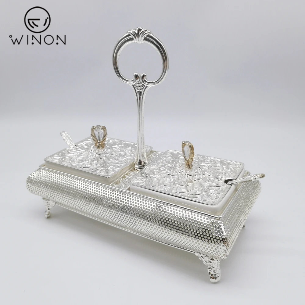 Amazon fashion Arabic Turkey Decorative Kitchen Hotel Restaurant Coffee shop ceramic Sugar Cup With Spoon in 2pcs set