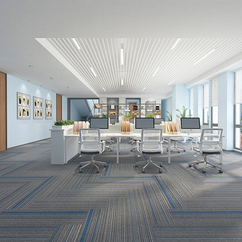 Commercial office floor Carpet Tiles 50*50 PVC Backing Stripe Grey hotel corridor square fire retardant carpet tiles