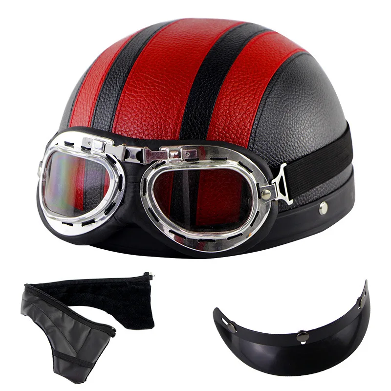2024 Wholesale for half helmet ABS PU motorcycle helmet with goggles scarf