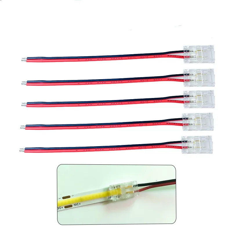 cob led strip connector corner 6mm 8mm 10mm 2 pin or 3pin  strip to wire led strip light  Fast connector