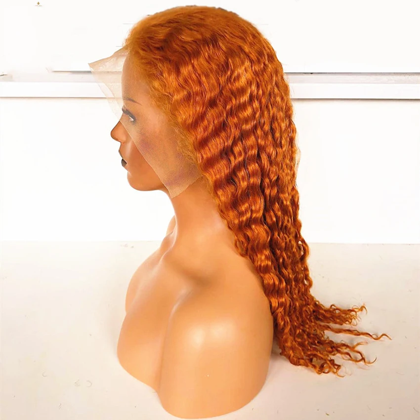 wholesale Orange Human Hair Wigs Deep Wave Colored Full Lace Wig Ginger Blonde Lace Front Wig For Black Women