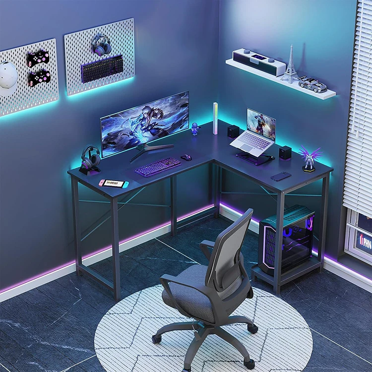 New Arrival Factory Directly Sale Gaming Tables L-Shaped Large Space Black Gaming Computer Desk Table