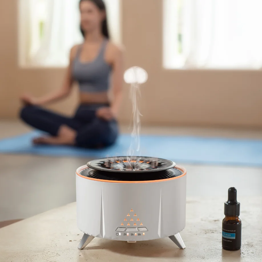 OEM customized adjustable mist spray ultrasonic humidifier bt speaker music remote control jellyfish flame electric atomizer