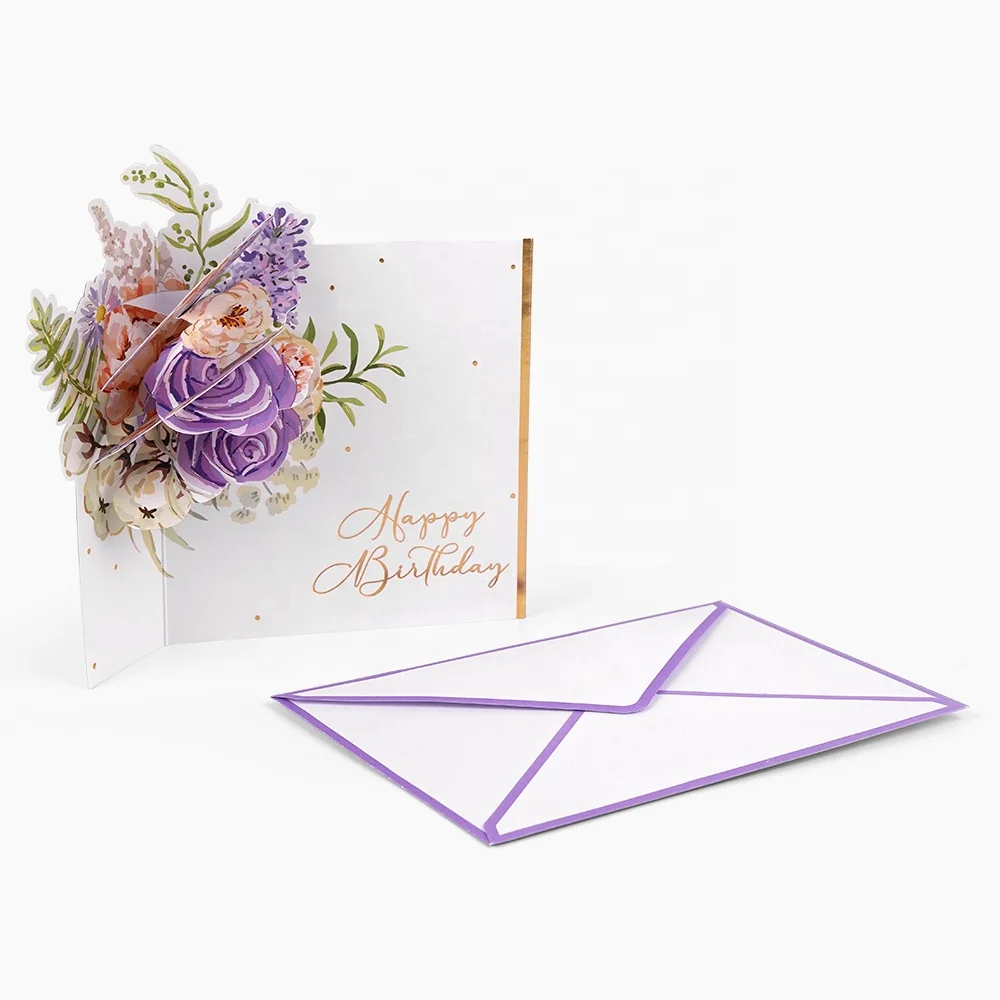 New Creative High End Unique Funny Custom Printing Handmade 3D Flower Pop Up Happy Birthday Greeting Cards for Women