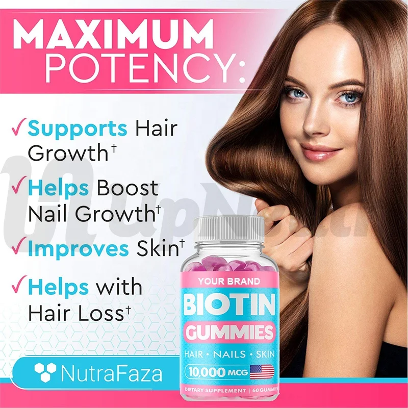 Private Label Biotin Gummies and Vitamins for Fast Hair Growth and Promote Nail and Skin Bear Gummy