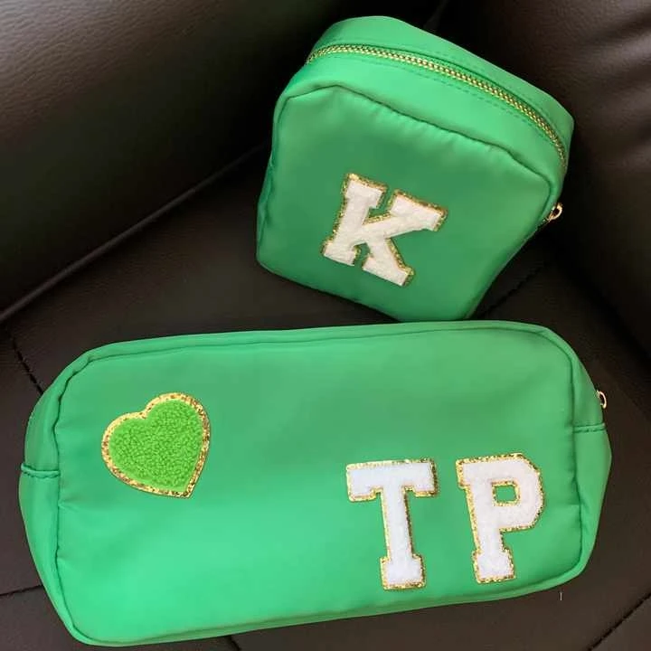 New Nylon makeup bag with Chenille  Glitter Letters cosmetic bags customized nylon bag cosmetic pouch