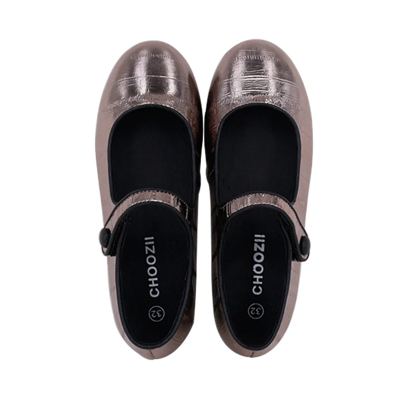 Wholesale Genuine Leather Latest Design Girls Shoes Stylish Pewter Color Eel Pattern Embossed Leather Mary Jane Shoes For Girls