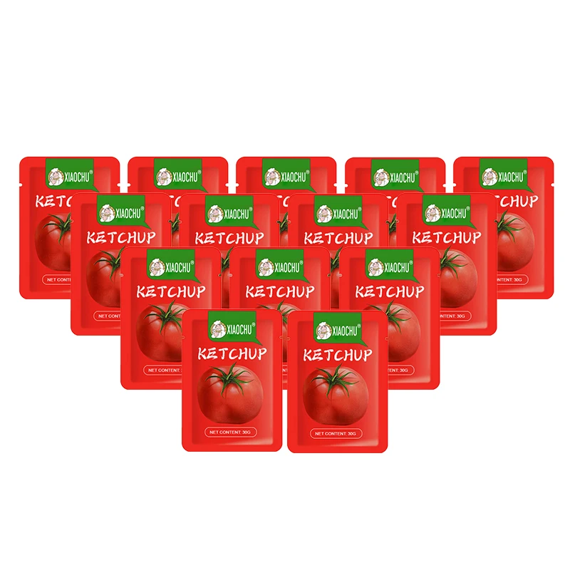 Low Price Halal Tomato Sauce Ketchup 22%-24% Brix In Pouch Tomato Paste In 30g 50g 70g Sachet For Halal African Muslim Cook