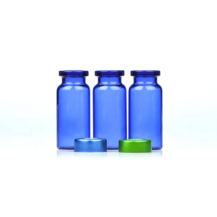 Custom sample size blue medical glass reagent bottle for liquid