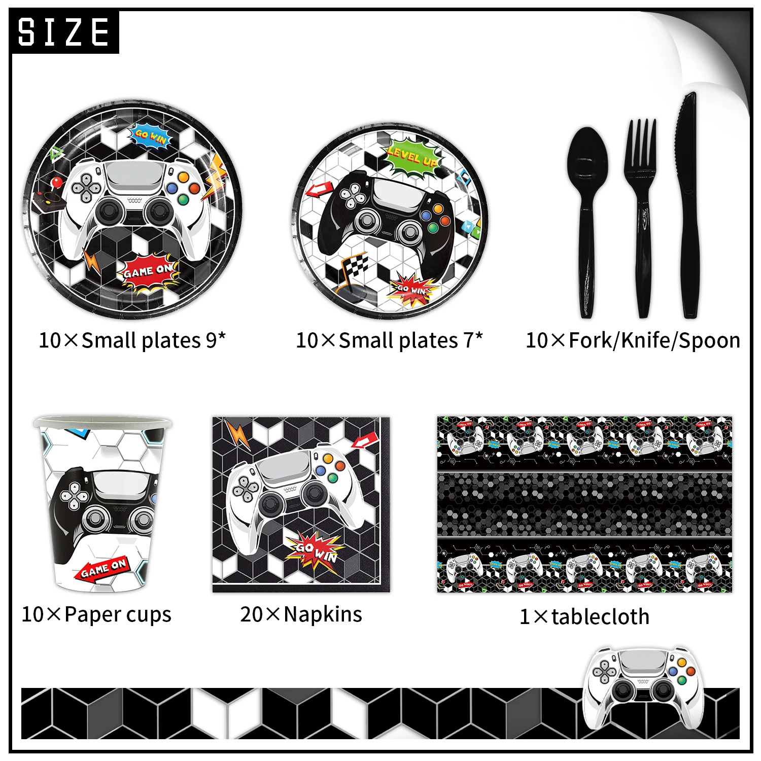 Games Console Theme Party Tableware Set  Disposable Paper Plates Set Dinner Picnic Cup Disposable Party Supplies Kits