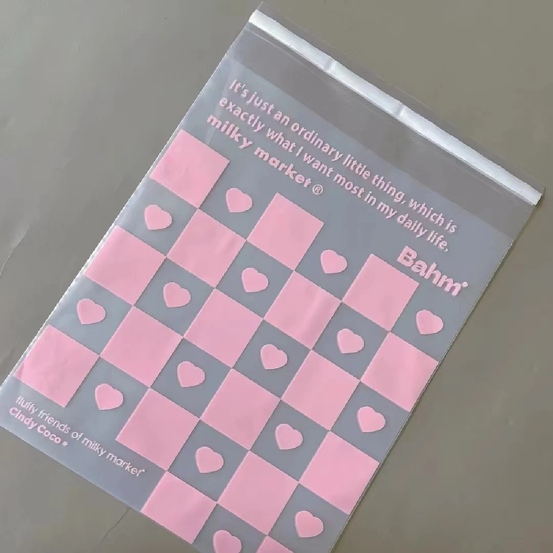 Custom Clear Poly Mailer Shipping Packaging Clothes Transparent Mailing Bag with Pink Heart Printed