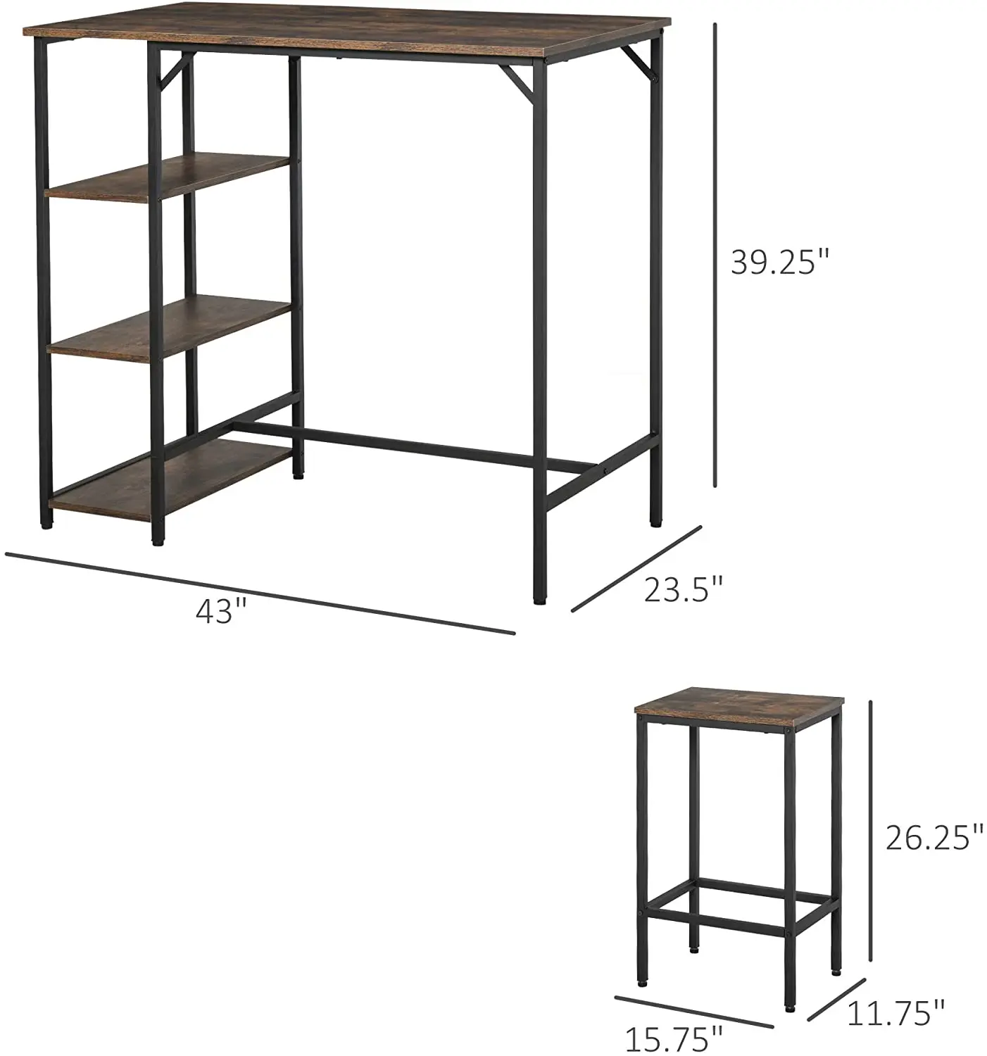 Simple Cheap Furniture Customized Industrial Rustic Brown Bar Table Kitchen Dining Table