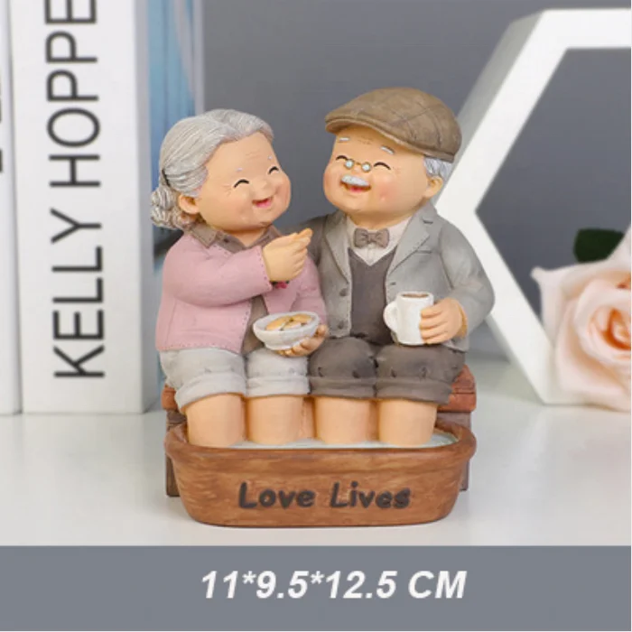 Biumart Elderly Couple Night Light Loving Home Decor Ornament Craft Resin Doll For Wedding Anniversary