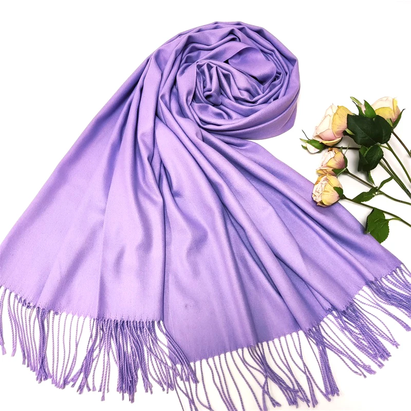 Hot Selling Pashmina Tassel Pure Color Polyester And Viscose Cashmere Scarf, Solid Shawls And Scarves For Women