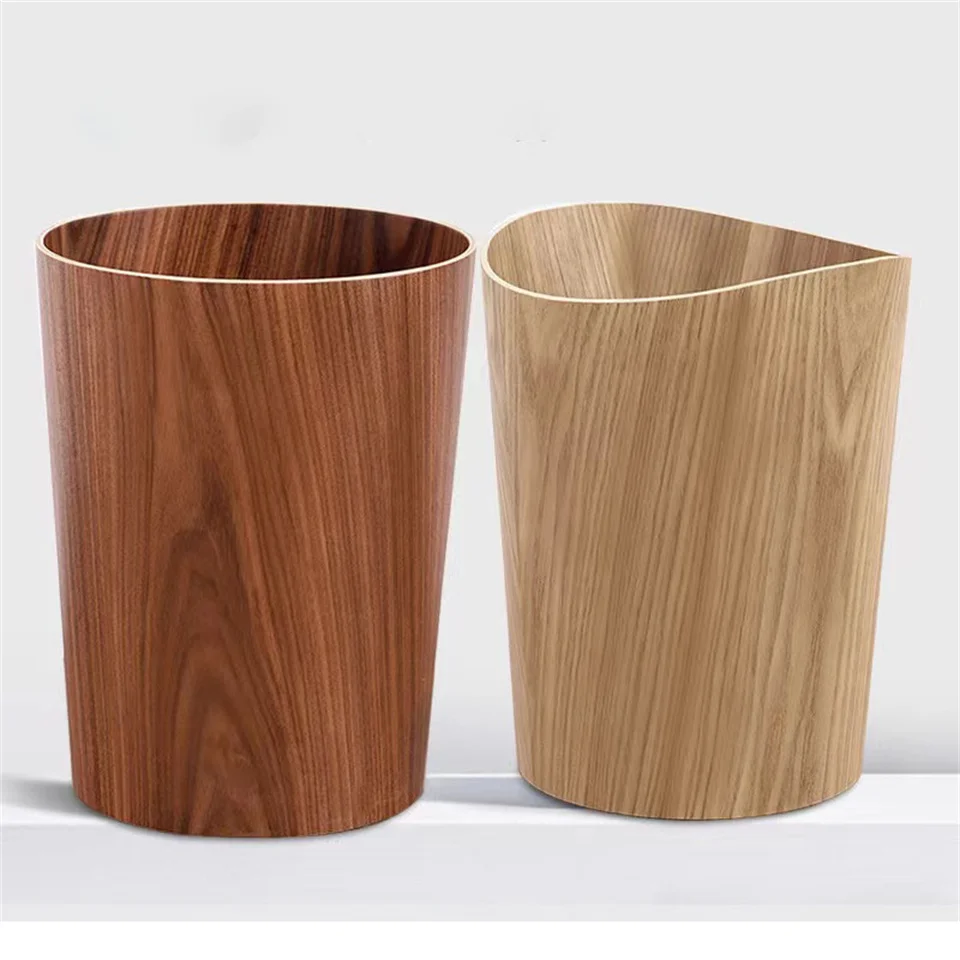 Wholesale Waste  Bins Wooden Trash Can Cylindrical Recycling Bin Rubbish Trash  container for Office Study Bathroom Living Room