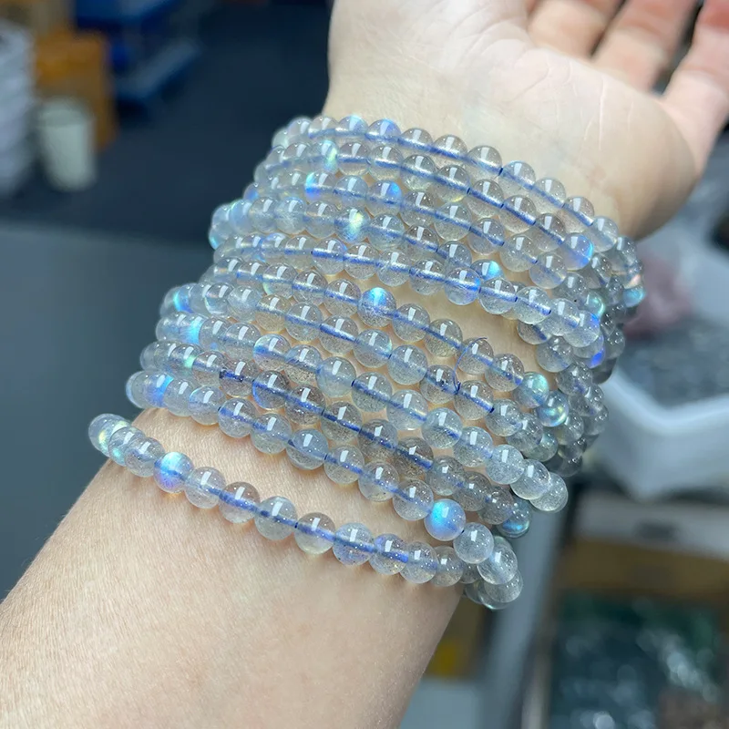 Zooying 5mm 5A 7Anatural round grey moonstone beads string labradorite bracelet for women Natural Gemstone Bracelet