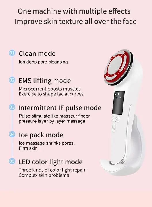 Facial Rejuvenation Pulse Massager NEW Hot Cold EMS Face  & Neck Lifting Skin Tightening Warm Clean Red Light LED  Massager