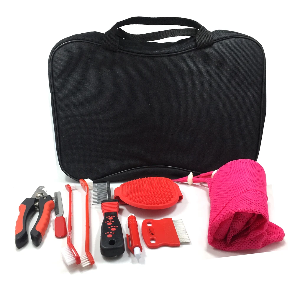 
Luxury Pet Grooming Tools Massage Dog Bath Brush Set with Bag-Glove Comb Nail Scissors & File 