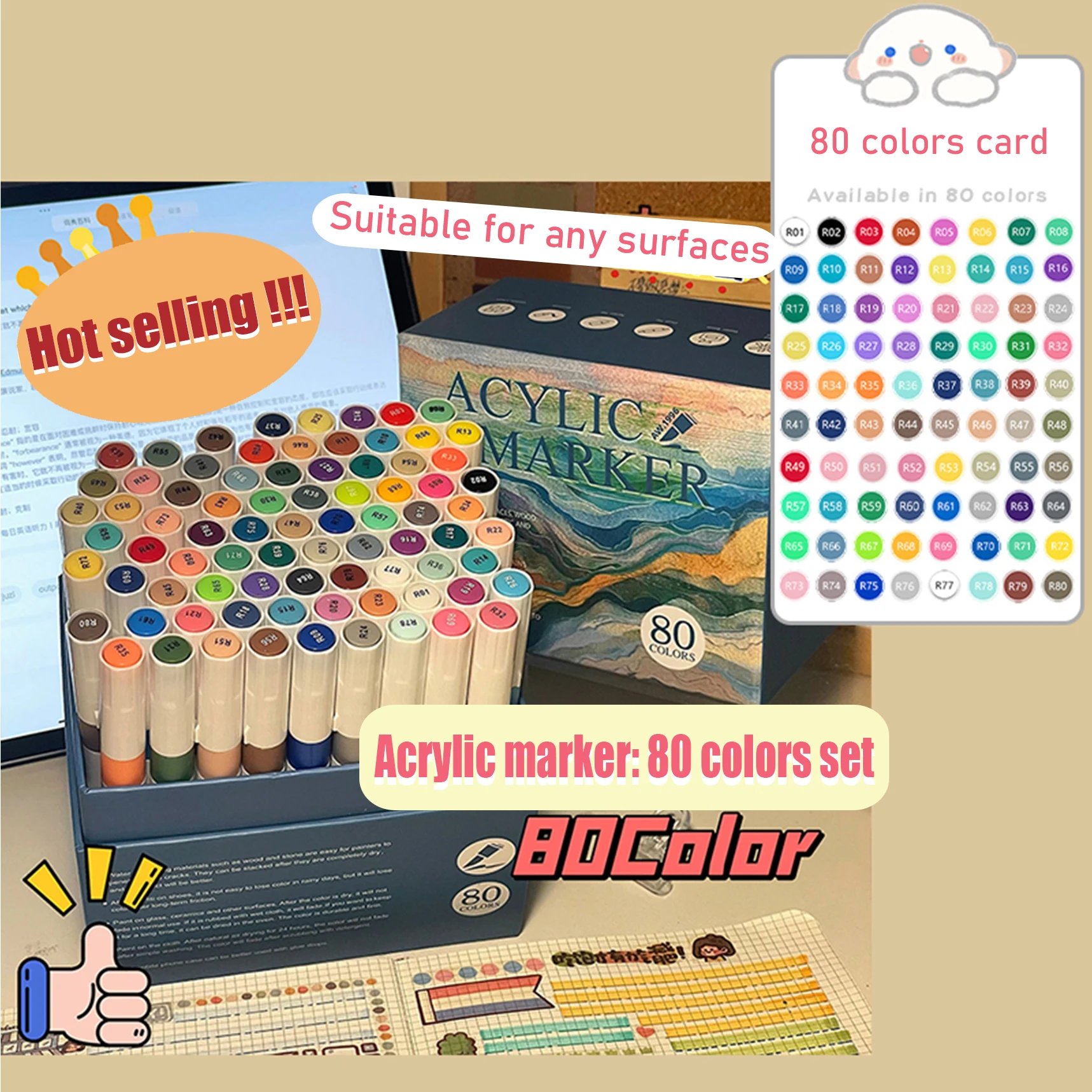 wholesale stationery material art color pen set waterproof long lasting bright color soft brush acrylic marker to write on glass