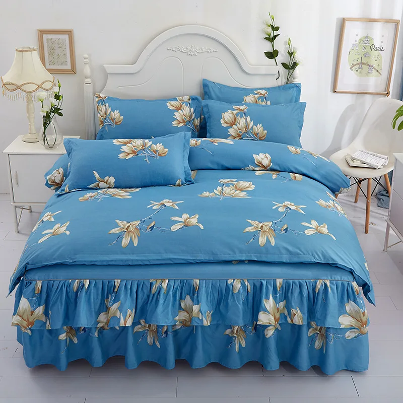 Bed skirt Floral Fitted Sheet Graceful Bedspread Lace Fitted Sheet Bedroom Bed Cover Skirt