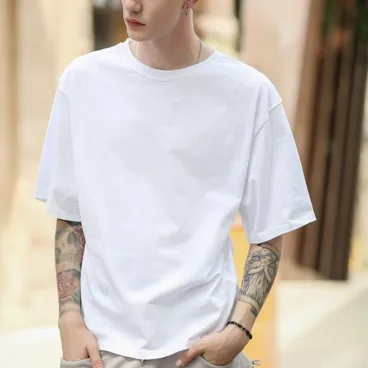 Hip-pop Style Over Sized Drop Shoulder Heavyweight Cotton Plain Design T-shirts