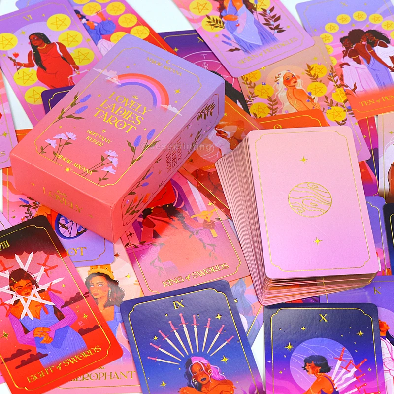 Make Your Own Pink Custom Made Gold Edges Tarot Print Gold Foil Paper Tarot Cards Decks With Guidebook Custom Logo Printed