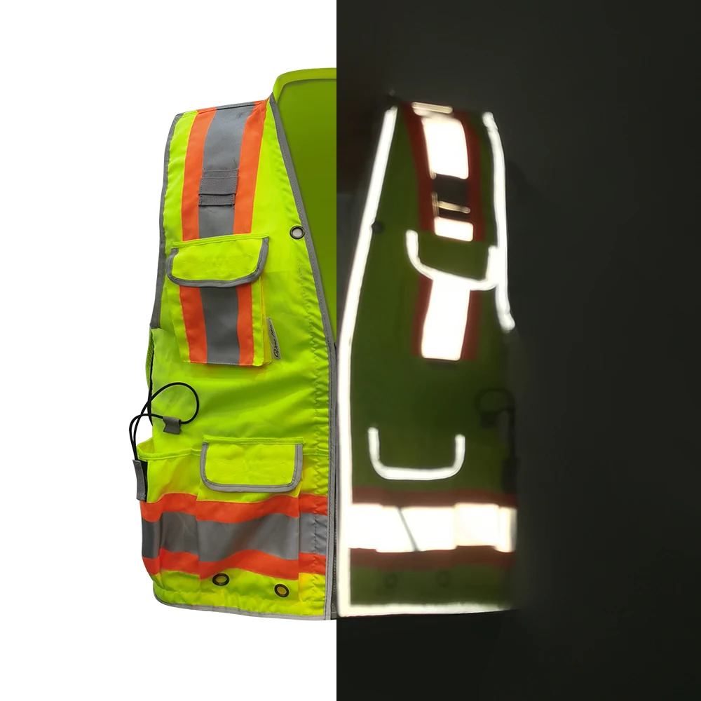 Custom 300D Oxford High Visibility Multi Purpose Vest Jacket Multi-pocket Patchwork Safety Vest With Ipad Bag Reflective Vest