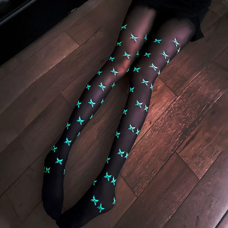 Skeleton Thigh High Glowsocks Halloween Bones Skeleton Print Stockings Cosplay Party&Halloween&Carnival Womens Pantyhose