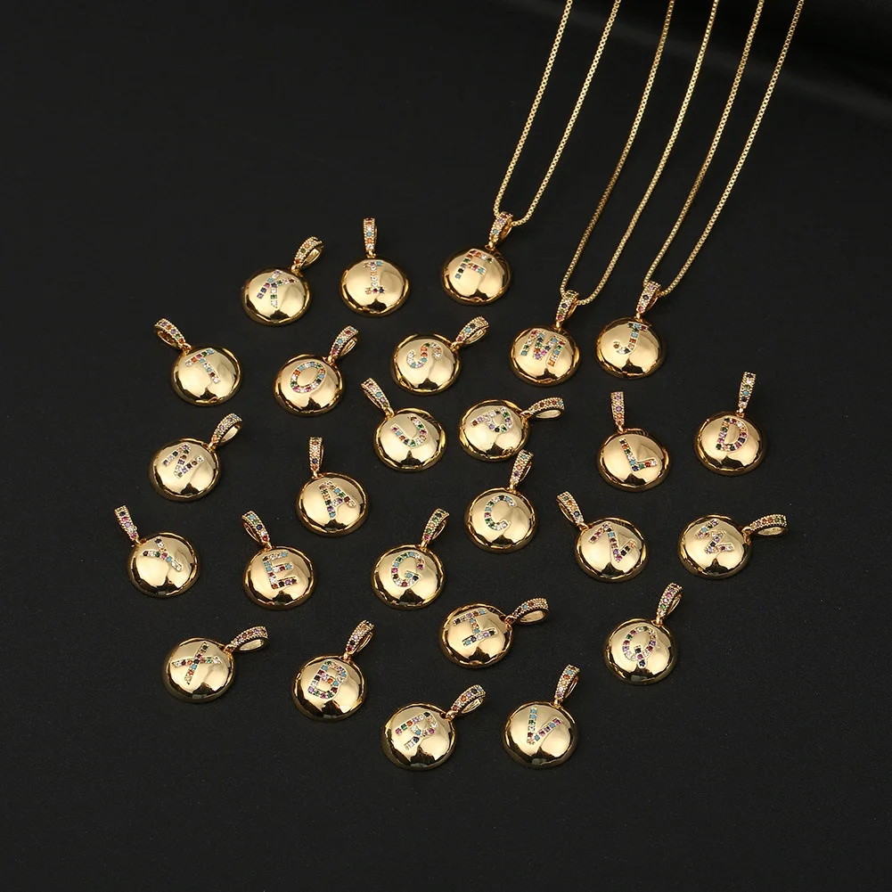Small Disc Colorful Zircon Name Pendant Alphabet Necklace INS Pop Accessories Jewelry