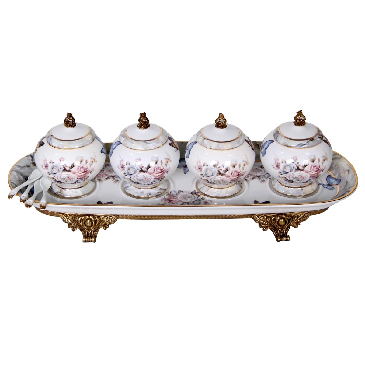 Ceramic seasoning pot set with copper kitchenware seasoning pot 4 pieces set