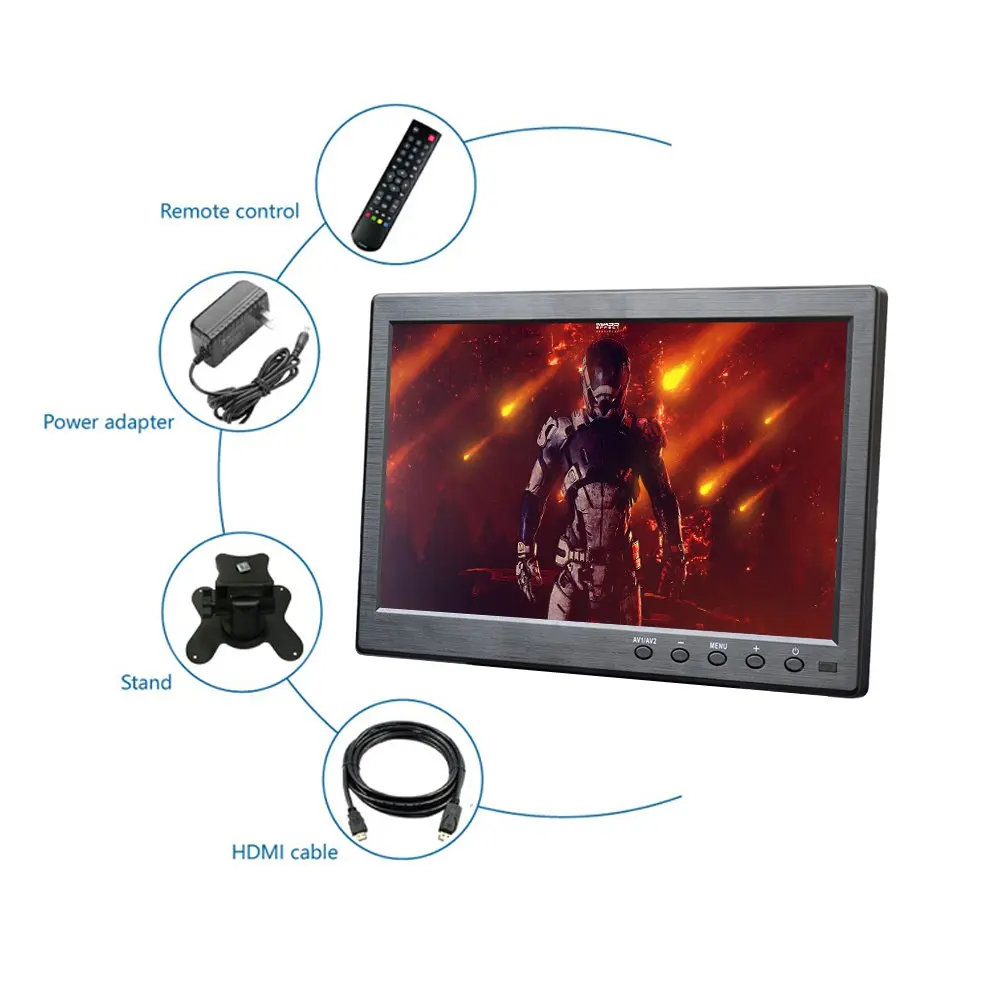 
10.1' LCD HD Monitor mini TV & Computer Display Color Screen 2 Channel Video Input Security Monitor with Speaker VGA HD MI 