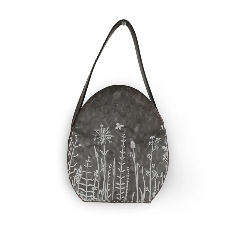 vintage galvanized metal egg shaped hanging iron flower pot with leather handle farmhouse garden container  packing/giftpacking