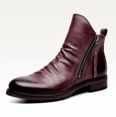 
New arrival pointed men side zipper flat boot shoes fashion britpop shoes genuine casual ankle men dress boots for men leather 