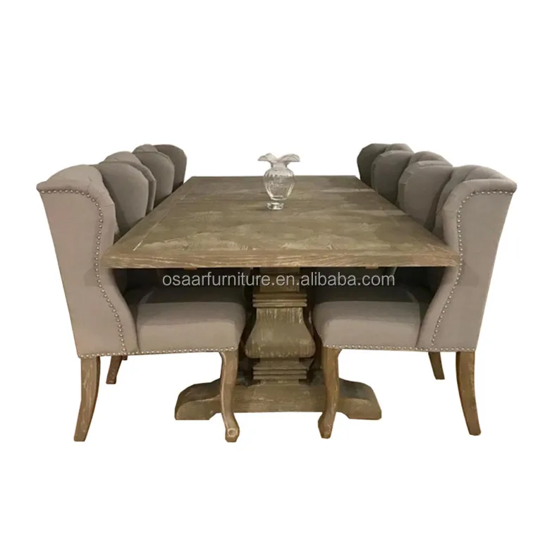 
Rustic Farmhouse Furniture Parquetry Top Antique Wood 6 Chairs Dining Table Set 
