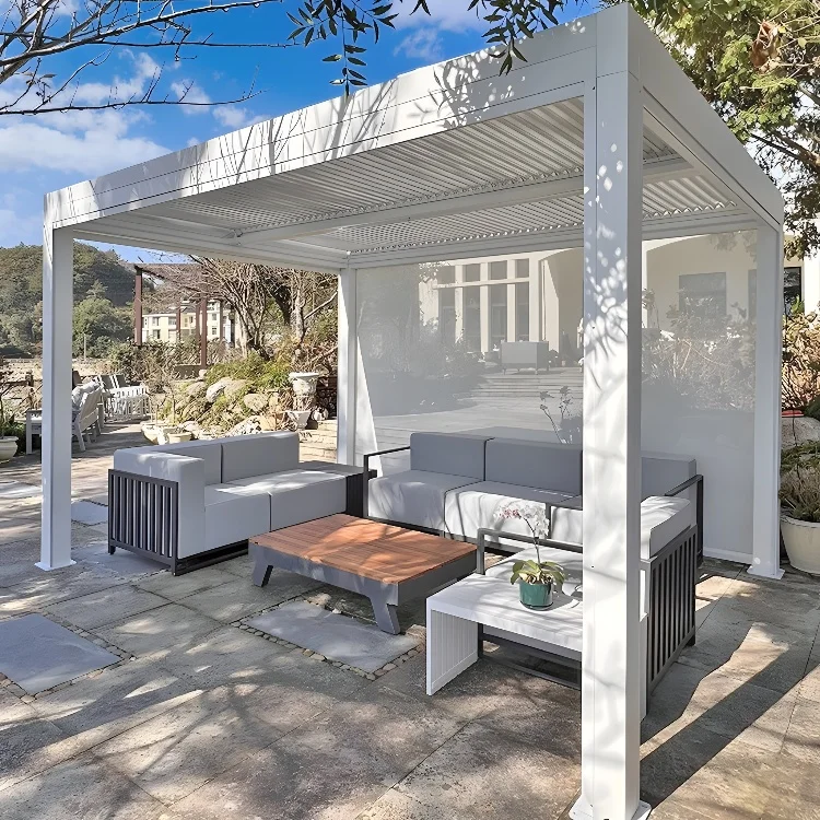 LED Light Waterproof Louver Garden Pergola with Aluminum Profile Outdoor Arches Arbours Pergolas & Bridge Design